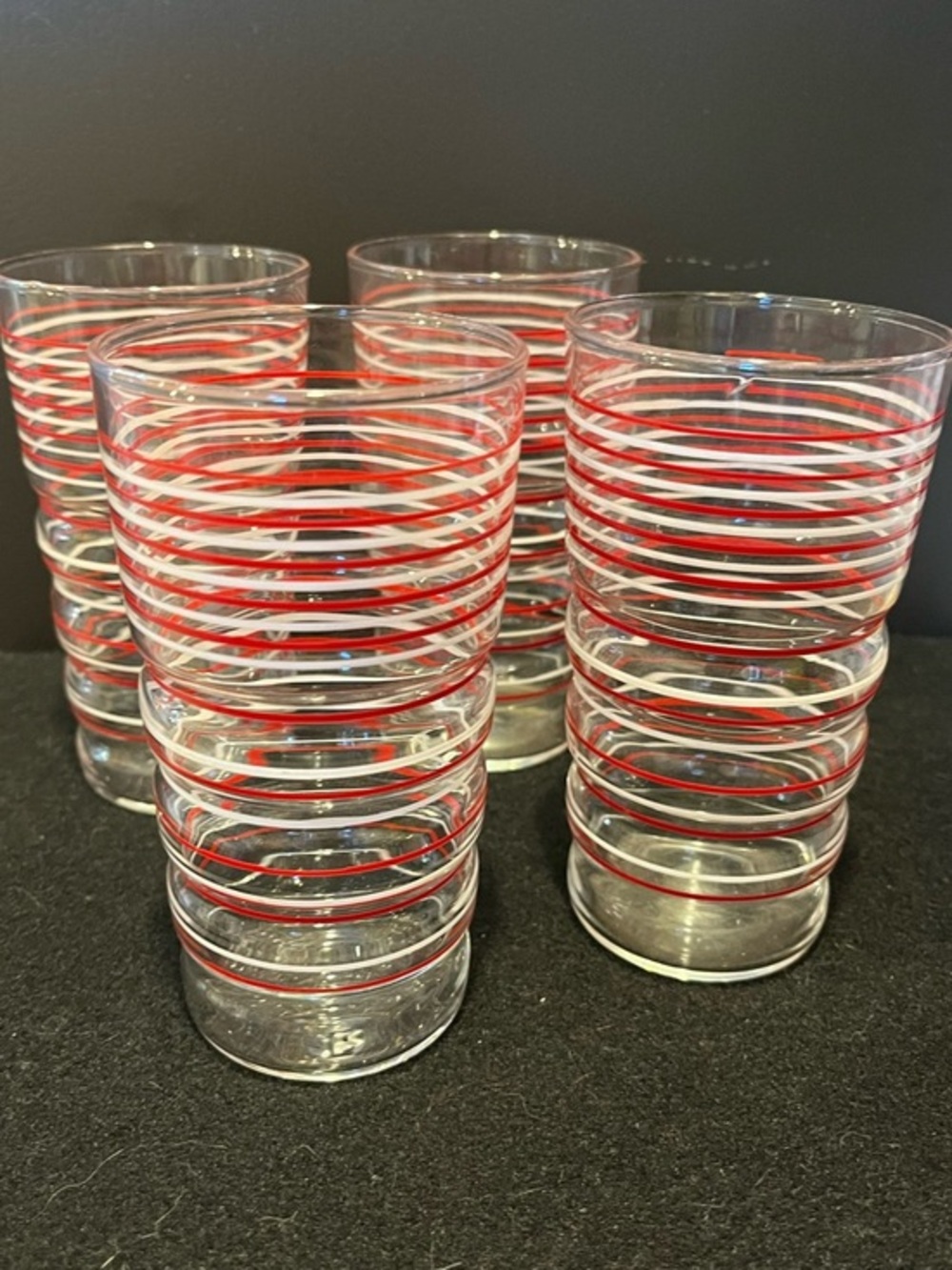 Mid-Century 10 oz. Tumblers featuring a tapered shape with red and white stripes
